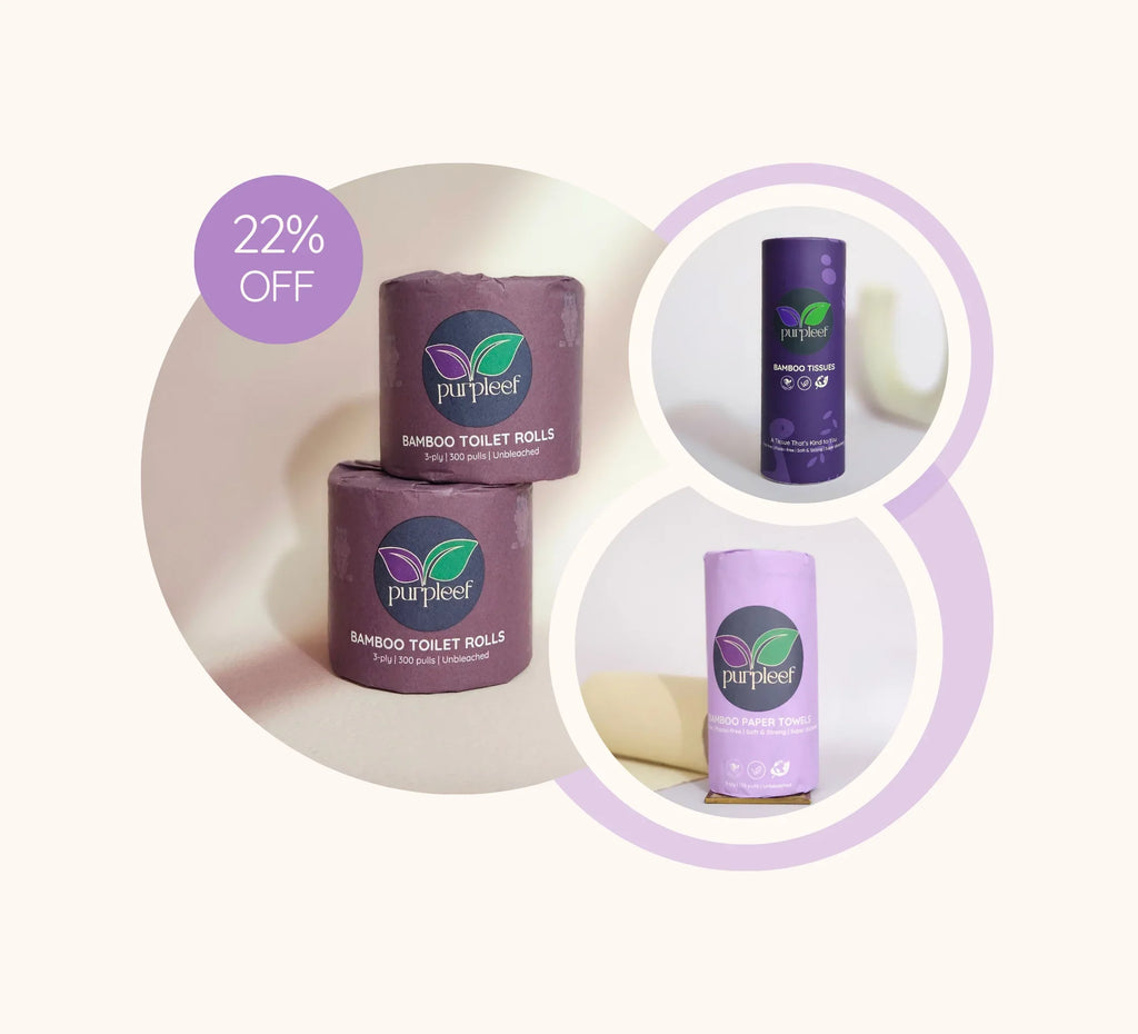 EcoLuxe Starter Kit by Purpleef | TrueFiber | 2 Paper Towels, 4 Toilet Rolls + Free Facial Tissue